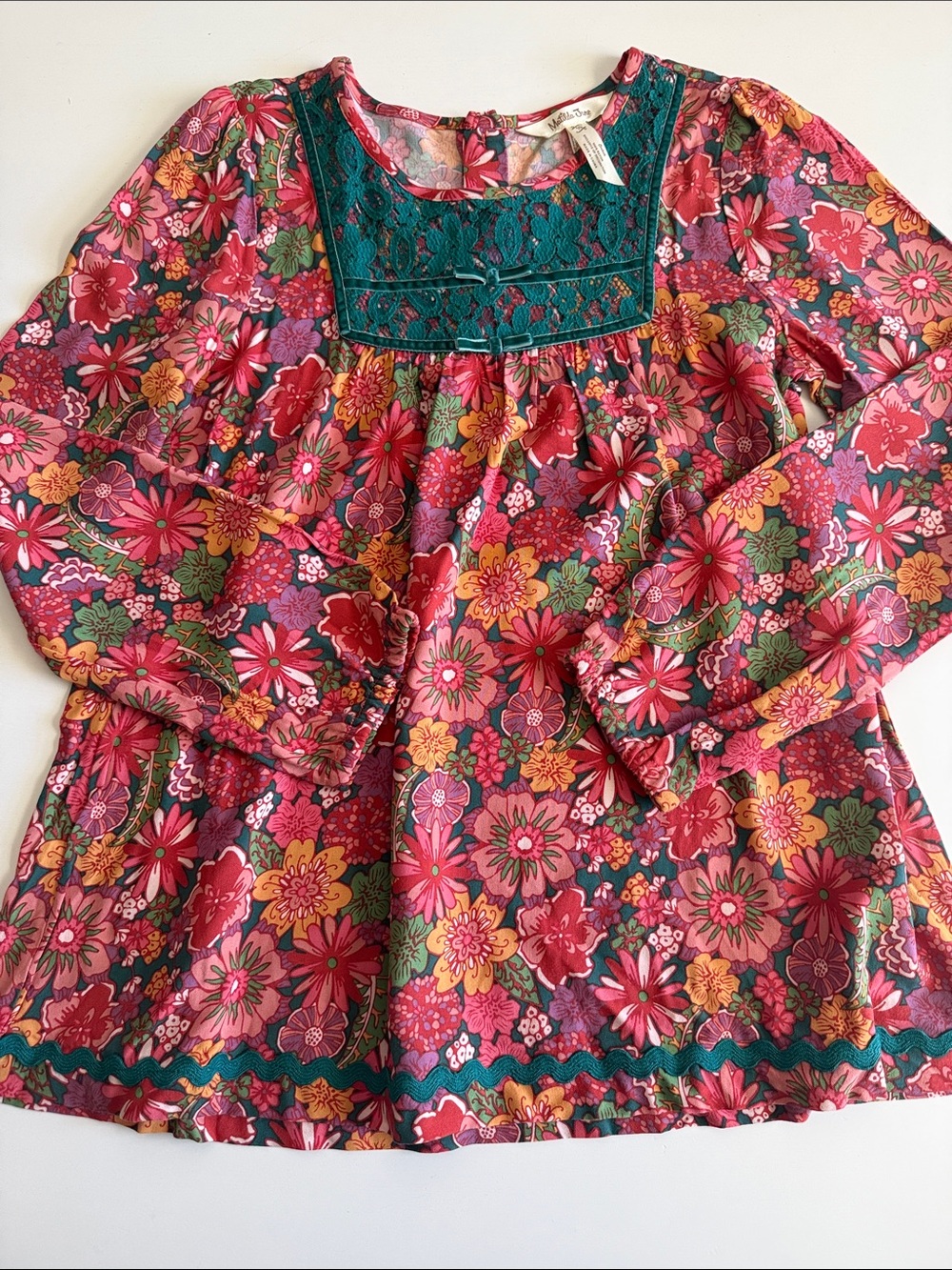 Matilda Jane Fall Pink Multi Floral Tunic Top Sz 10 EUC
